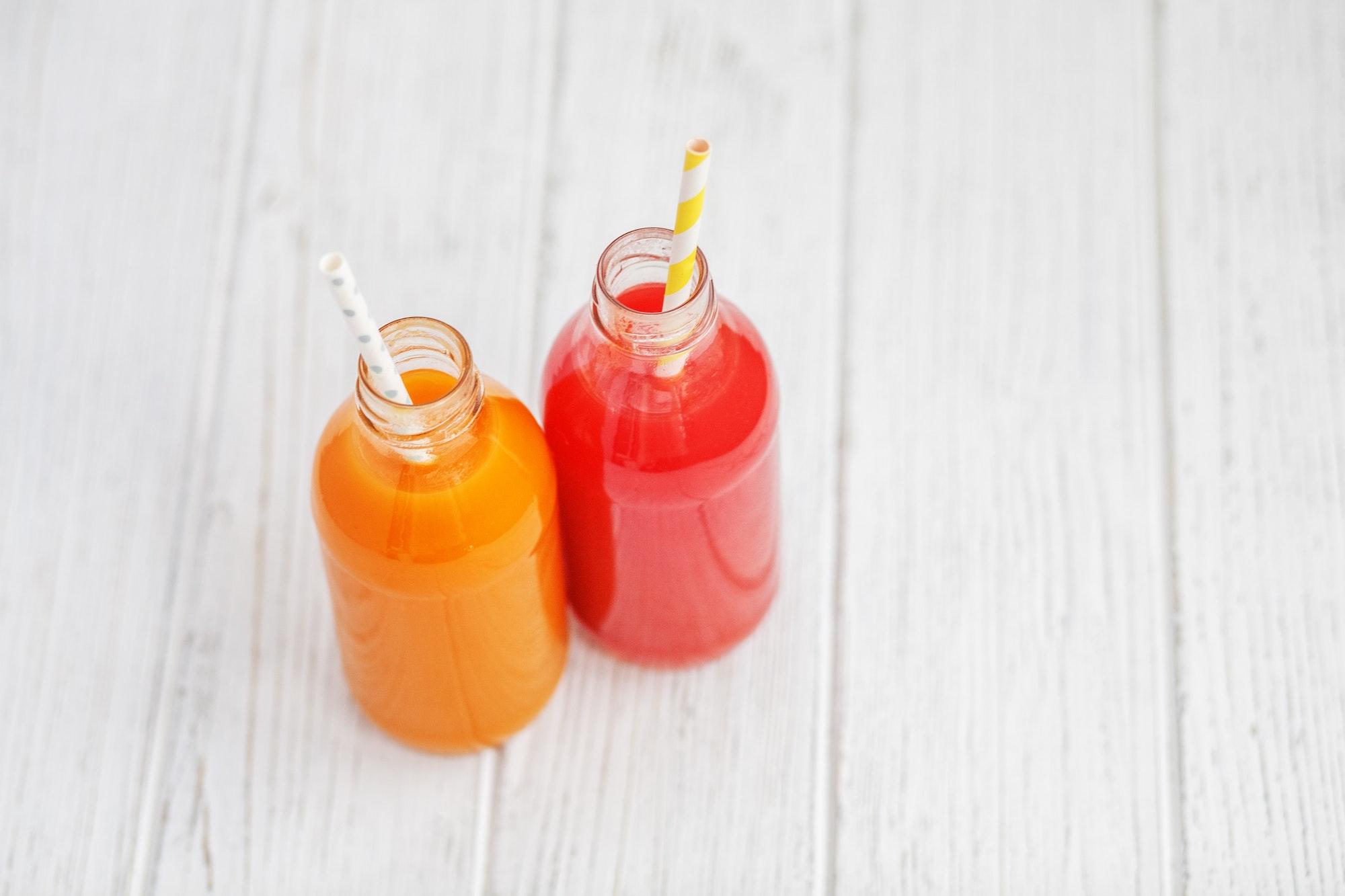 Delicious juices. Top view. Diet. The concept of beverages, heal